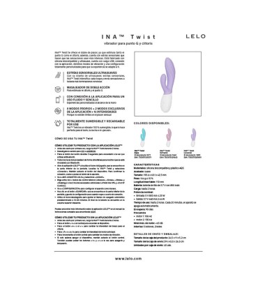 LELO INA TWIST DOUBLE VIBRATOR RABBIT FOR G SPOT AND CLITORIS LAVENDER