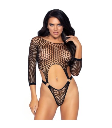 LEG AVENUE TOP BODYSUIT WITH THONG BACK ONE SIZE BLACK