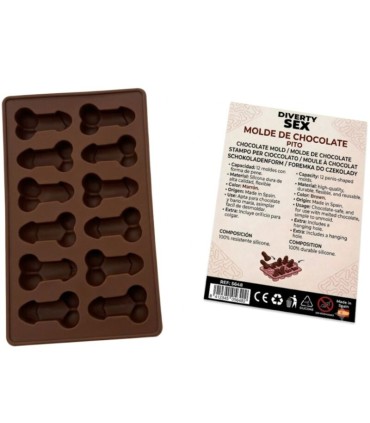 DIABLO PICANTE CHOCOLATE MOLD WITH 12 SILICONE PENISES FOR HANGING RED