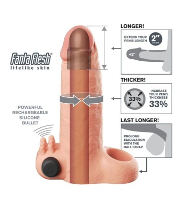 FANTASY X TENSIONS VIBRATING REAL FEEL 5CM PENIS EXTENSION SLEEVE BEIGE