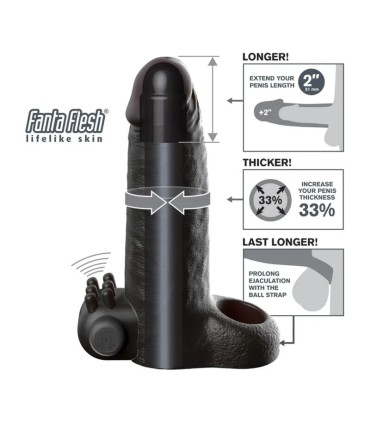 FANTASY X TENSIONS VIBRATING REAL FEEL 5CM PENIS EXTENSION SLEEVE BLACK