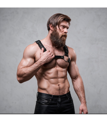 FETISH SUBMISSIVE ATTITUDE MENS ECO LEATHER CHEST HARNESS WITH STUDS