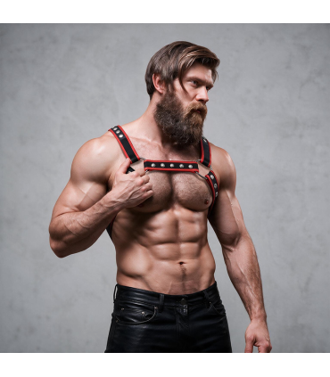 FETISH SUBMISSIVE ATTITUDE MENS ECO LEATHER CHEST BULLDOG HARNESS BLACK RED