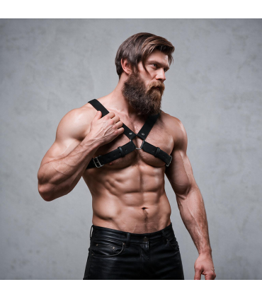 FETISH SUBMISSIVE ATTITUDE MENS ADJUSTABLE ECO LEATHER CROSS CHEST BULLDOG HARNESS