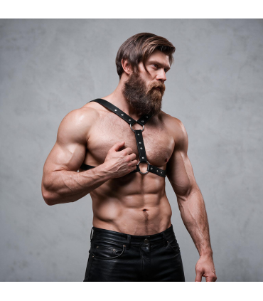 FETISH SUBMISSIVE ATTITUDE ECO LEATHER CHEST HARNESS WITH DOUBLE SUPPORT AND STUDS FOR MEN