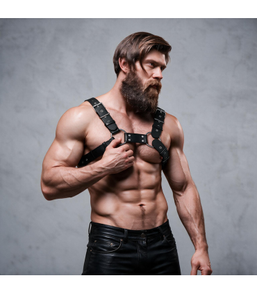 FETISH SUBMISSIVE ATTITUDE MENS ADJUSTABLE ECO LEATHER CHEST BULLDOG HARNESS