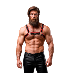 FETISH SUBMISSIVE ATTITUDE MENS ECO LEATHER CHEST HARNESS BLACK RED