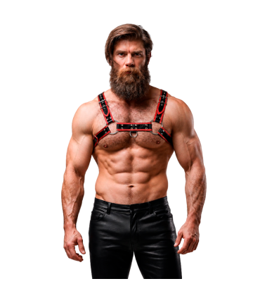 FETISH SUBMISSIVE ATTITUDE MENS ECO LEATHER CHEST HARNESS BLACK RED