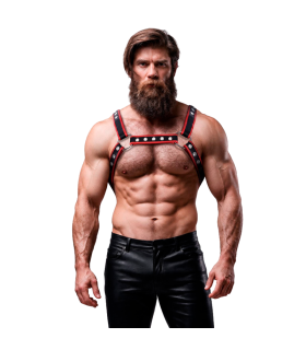 FETISH SUBMISSIVE ATTITUDE MENS ECO LEATHER CHEST BULLDOG HARNESS BLACK RED