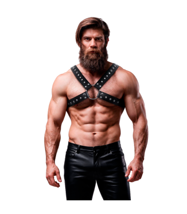 FETISH SUBMISSIVE ATTITUDE MENS CROSS OVER ECO LEATHER CHEST HARNESS WITH STUDS