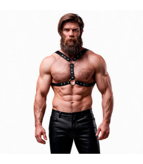FETISH SUBMISSIVE ATTITUDE ECO LEATHER CHEST HARNESS WITH DOUBLE SUPPORT AND STUDS FOR MEN