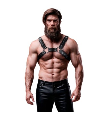FETISH SUBMISSIVE ATTITUDE MENS ADJUSTABLE ECO LEATHER CHEST BULLDOG HARNESS