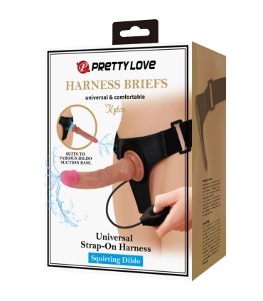 PRETTY LOVE KYTON HARNESS BRIEFS UNIVERSAL CON DILDO SQUIRTING 19 CM MULATO
