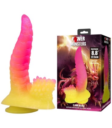 POWER MONSTERS RIPPLIED MONSTER FANTASY DILDO WITH SUCTION CUP 225 CM O 55 CM PINK YELLOW