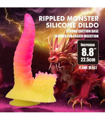 POWER MONSTERS RIPPLIED MONSTER FANTASY DILDO WITH SUCTION CUP 225 CM O 55 CM PINK YELLOW