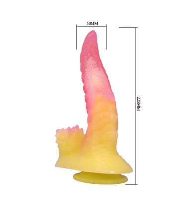POWER MONSTERS RIPPLIED MONSTER FANTASY DILDO WITH SUCTION CUP 225 CM O 55 CM PINK YELLOW