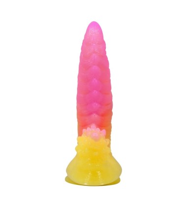 POWER MONSTERS RIPPLIED MONSTER FANTASY DILDO WITH SUCTION CUP 225 CM O 55 CM PINK YELLOW