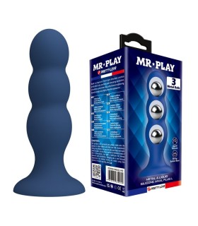 MR PLAY ANAL PLUG WITH METAL BALLS AND SUCTION CUP BLUE