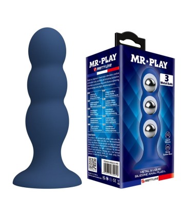 MR PLAY ANAL PLUG WITH METAL BALLS AND SUCTION CUP BLUE