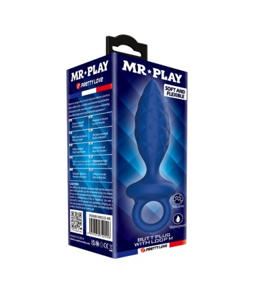 MR PLAY TEXTURED ANAL PLUG WITH RING BLUE M