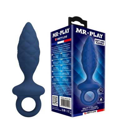 MR PLAY TEXTURED ANAL PLUG WITH RING BLUE M