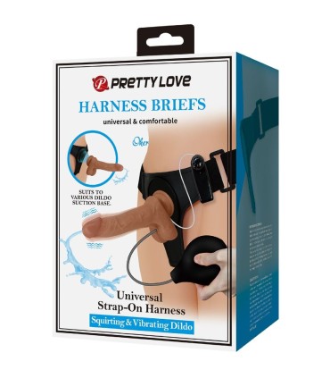 PRETTY LOVE HARNESS BRIEFS UNIVERSAL CON DILDO VIBRACION Y SQUIRTING 155 CM MULATO