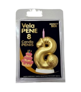 DIABLO PICANTE PENIS CANDLE IN THE SHAPE OF THE NUMBER 8 GOLD COLOR