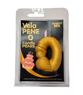 DIABLO PICANTE PENIS CANDLE IN THE SHAPE OF THE NUMBER 0 GOLD COLOR