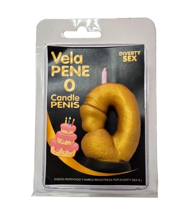 DIABLO PICANTE PENIS CANDLE IN THE SHAPE OF THE NUMBER 0 GOLD COLOR