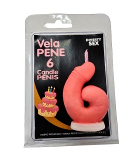 DIABLO PICANTE PENIS CANDLE IN THE SHAPE OF THE NUMBER 6 PINK COLOR