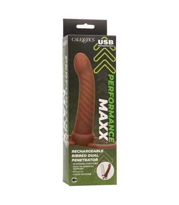 CALEXOTICS MAXX DOBLE PENETRADOR ACANALADO 10 VIBRACIONES MULATO