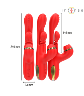 INTENSE KATY ESTIMULADOR CLITORIS MULTIFUNCION 4 CABEZALES INTERCAMBIABLES ROJO