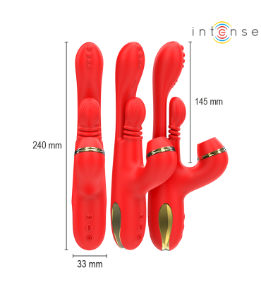 INTENSE KATY ESTIMULADOR CLITORIS MULTIFUNCION 4 CABEZALES INTERCAMBIABLES ROJO