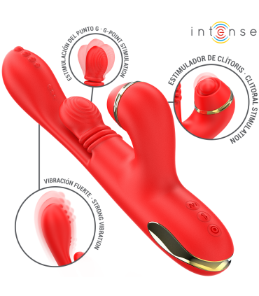INTENSE KATY ESTIMULADOR CLITORIS MULTIFUNCION 4 CABEZALES INTERCAMBIABLES ROJO