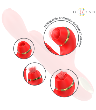 INTENSE KATY ESTIMULADOR CLITORIS MULTIFUNCION 4 CABEZALES INTERCAMBIABLES ROJO