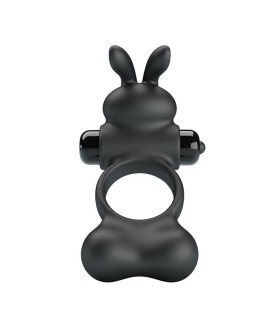 PRETTY LOVE VIBRATING PENIS RING WITH BUNNY STIMULATOR 10 FUNCTIONS BLACK