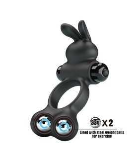 PRETTY LOVE VIBRATING PENIS RING WITH BUNNY STIMULATOR 10 FUNCTIONS BLACK