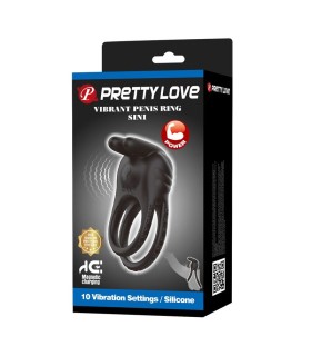 PRETTY LOVE SINI RECHARGEABLE VIBRATING COCK RING 10 FUNCTIONS BLACK