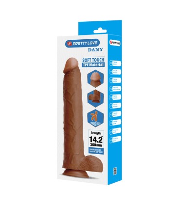 PRETTY LOVE DANY REALISTIC FLEXIBLE DILDO WITH SUCTION CUP 36 CM O 56 CM BROWN