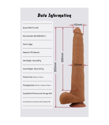 PRETTY LOVE VIGGO REALISTIC SOFT TOUCH SKIN SLIDING DILDO 365 CM BROWN
