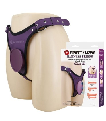PRETTY LOVE UNIVERSAL STRAP ON HARNESS BRIEFS PURPLE AND BLACK