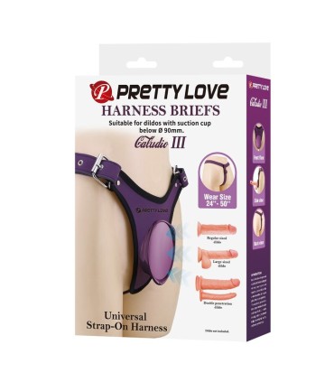 PRETTY LOVE UNIVERSAL STRAP ON HARNESS BRIEFS PURPLE AND BLACK