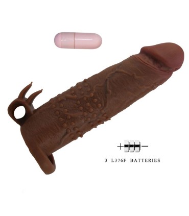 PRETTY LOVE QUILLON VIBRATING PENIS SLEEVE 20 CM O 4 CM BROWN