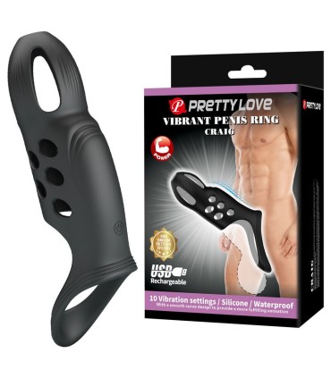 PRETTY LOVE CRAIG RECHARGEABLE VIBRATING PENIS RING BLACK