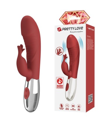 PRETTY LOVE ROSEWOOD RABBIT VIBRATOR 30 FUNCTIONS USB RECHARGEABLE RED
