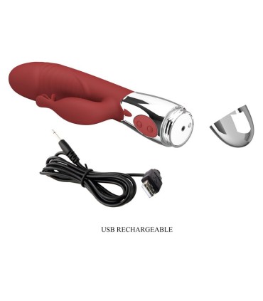 PRETTY LOVE ROSEWOOD RABBIT VIBRATOR 30 FUNCTIONS USB RECHARGEABLE RED