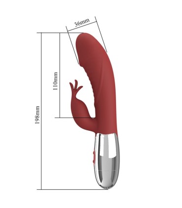 PRETTY LOVE ROSEWOOD RABBIT VIBRATOR 30 FUNCTIONS USB RECHARGEABLE RED