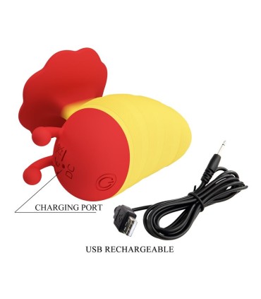 PRETTY LOVE LITTLE BEE RECHARGEABLE CLITORAL STIMULATOR 7 MODES RED YELLOW