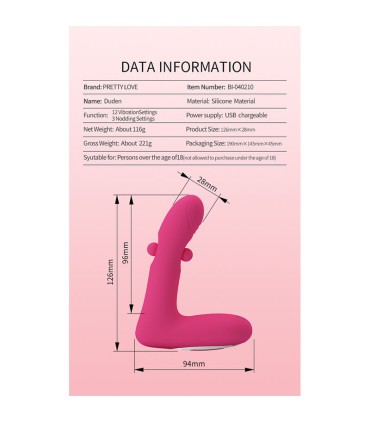PRETTY LOVE DUDEN RECHARGEABLE SILICONE VIBRATOR 12 VIBRATION MODES AND 3 ROCKING MODES PINK