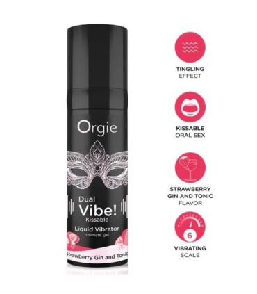 ORGIE DUAL VIBE STRAWBERRY GIN AND TONIC KISSABLE LIQUID VIBRATOR 15 ML